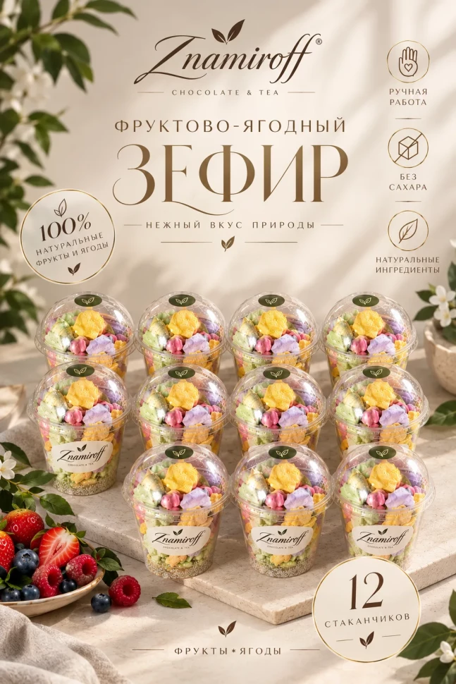  Зефир в стаканчиках без сахара(коробка 12шт по 100гр) в Щёкино
