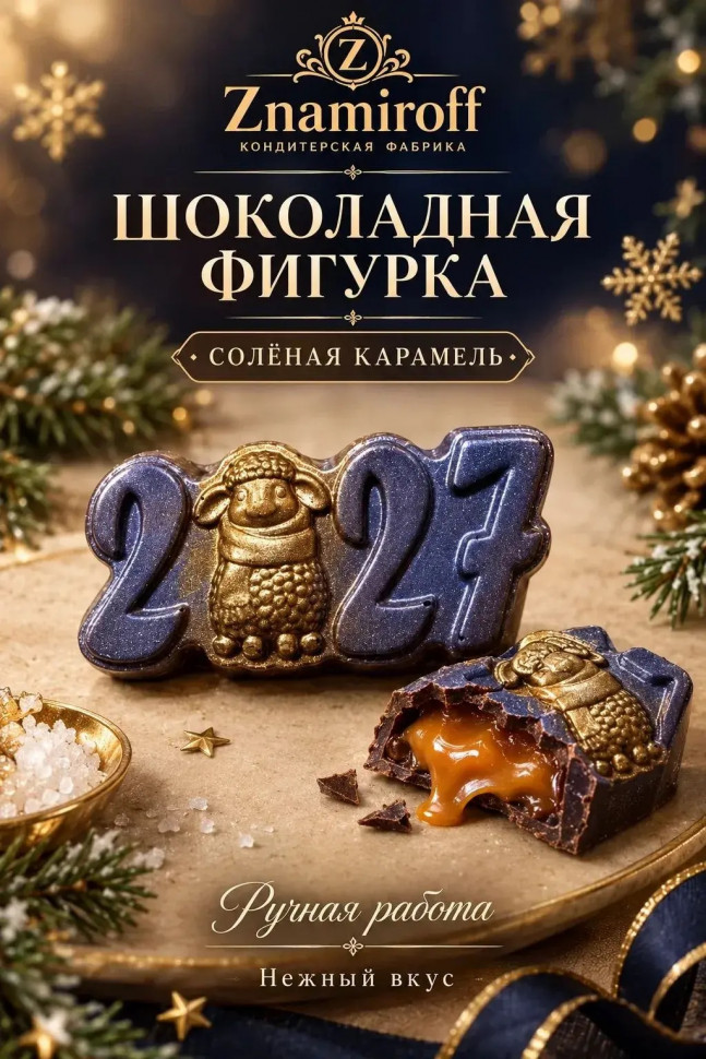  Шоколад фигурный "Год 2027" молочный шоколад с начинкой солёная карамель(блок 5шт по 70г) в Щёкино