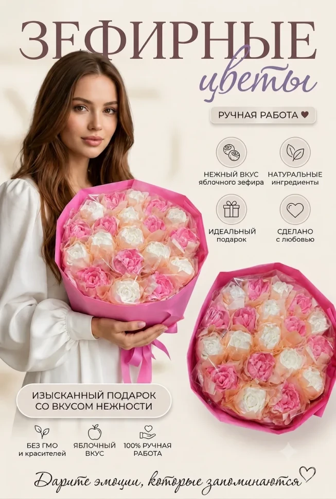  Букет Зефирный Размер XL бело-розовый,350г в Щёкино