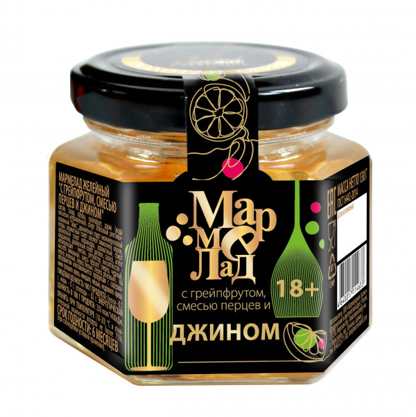 №2 Мармелад в банке "С грейпфрутом, смесью перцев и джином" 130г (18+)  в Щёкино